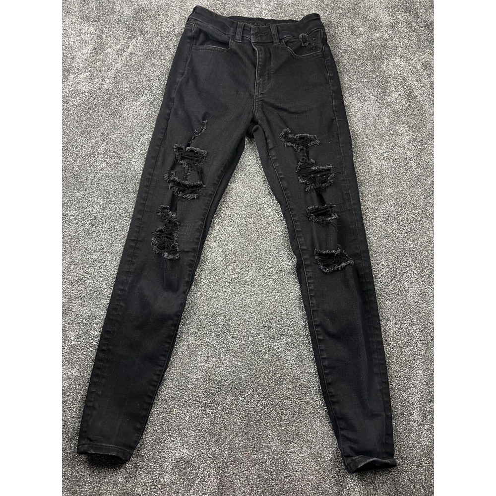 American Eagle Jeans Womens 2 Next Level Stretch High Rise Distressed Black